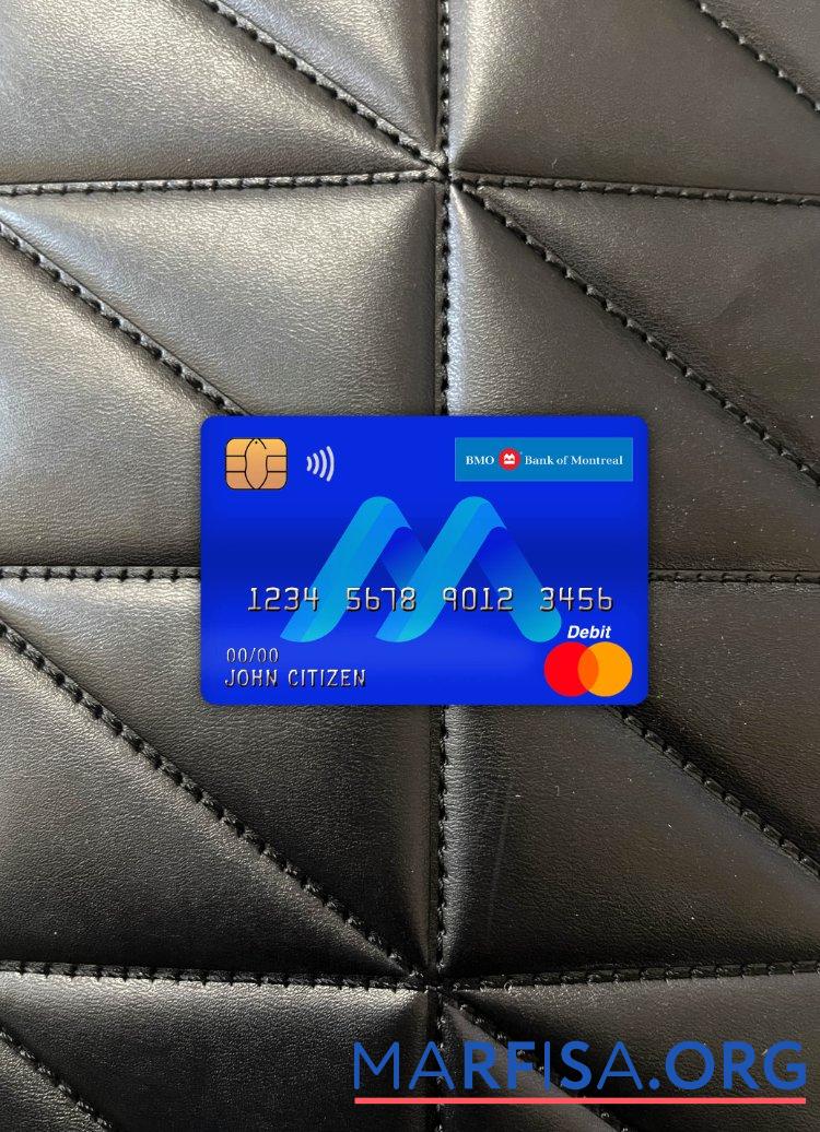 Downloadable Canada BMO bank of montreal bank master debit card photolook front download for verification